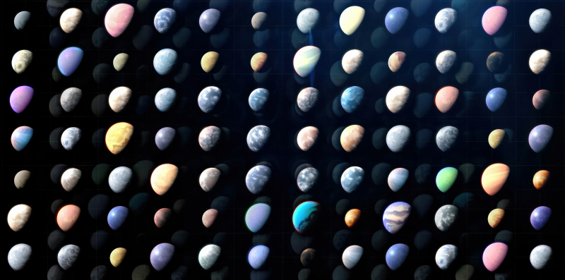 A grid of mysterious colorful worlds