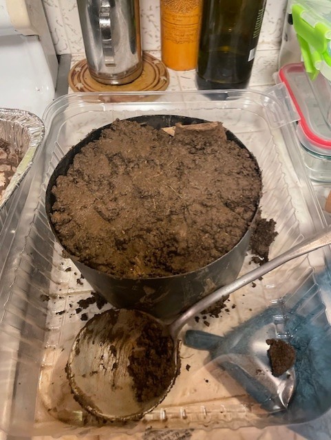 A giant pot of mud in a home kitchen